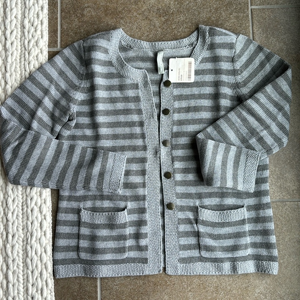 New w/tags Hanna Andersson Grey Cardigan XS Heather grey/ Dark Heather striped